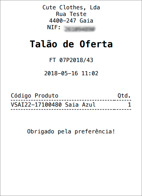 Exemplo de Talão de Oferta