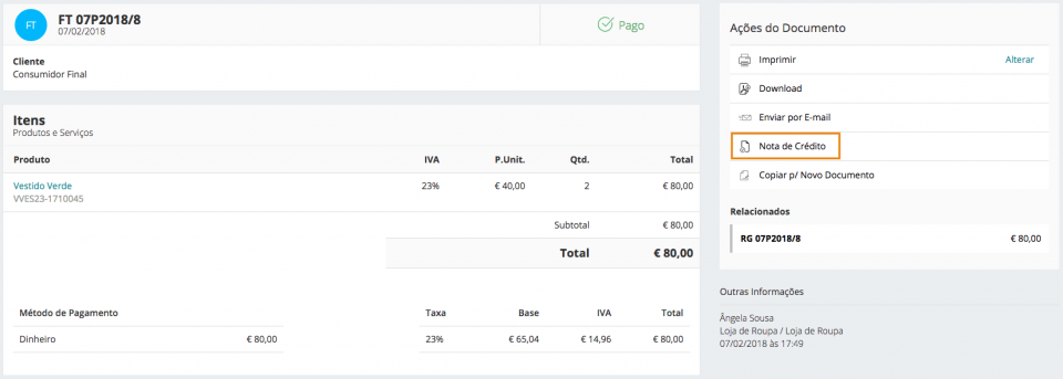 Criar Nota de Crédito - Backoffice
