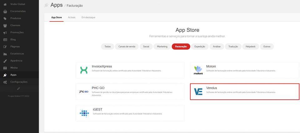Lojas Online CTT - Opção Vendus