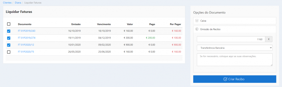 Liquidar Várias Faturas - BO 2