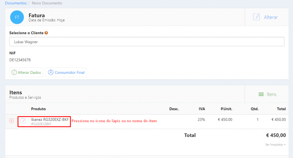 Editar item no Office