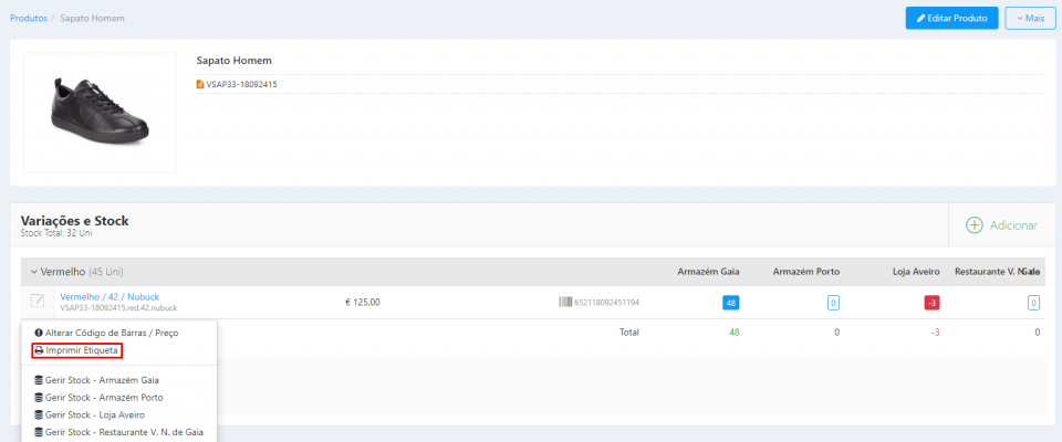 Etiquetas - Produtos com Variações