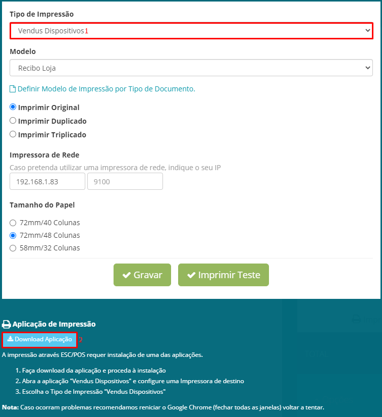 Instalar o Vendus Dispositivos